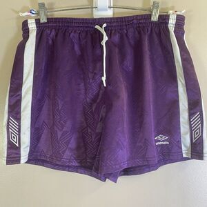 Vintage Umbro Shorts Men's LARGE Purple Nylon USA Made Baggy Retro Soccer